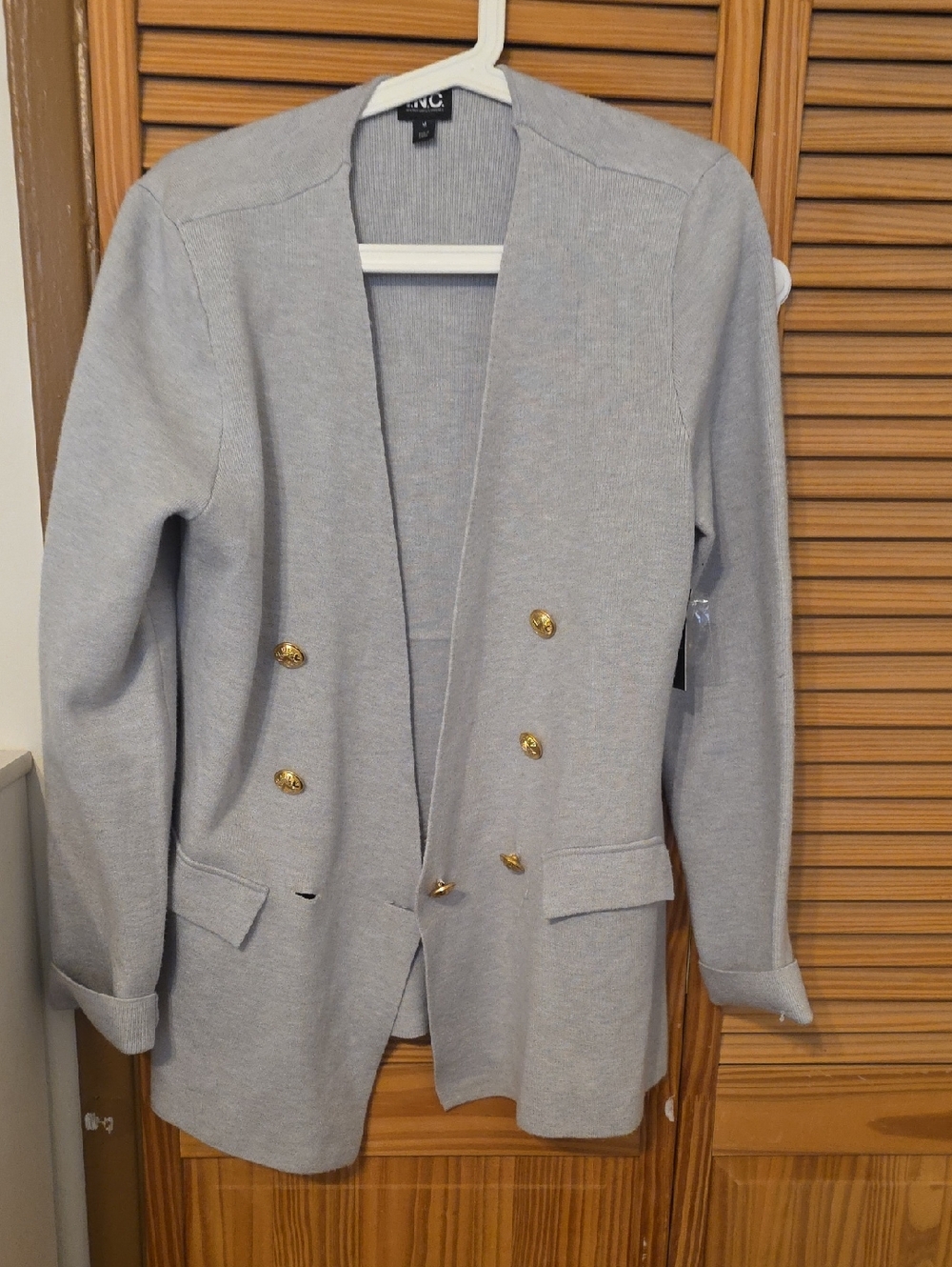 INC International Concepts Light Gray Double-Breasted Knit Blazer